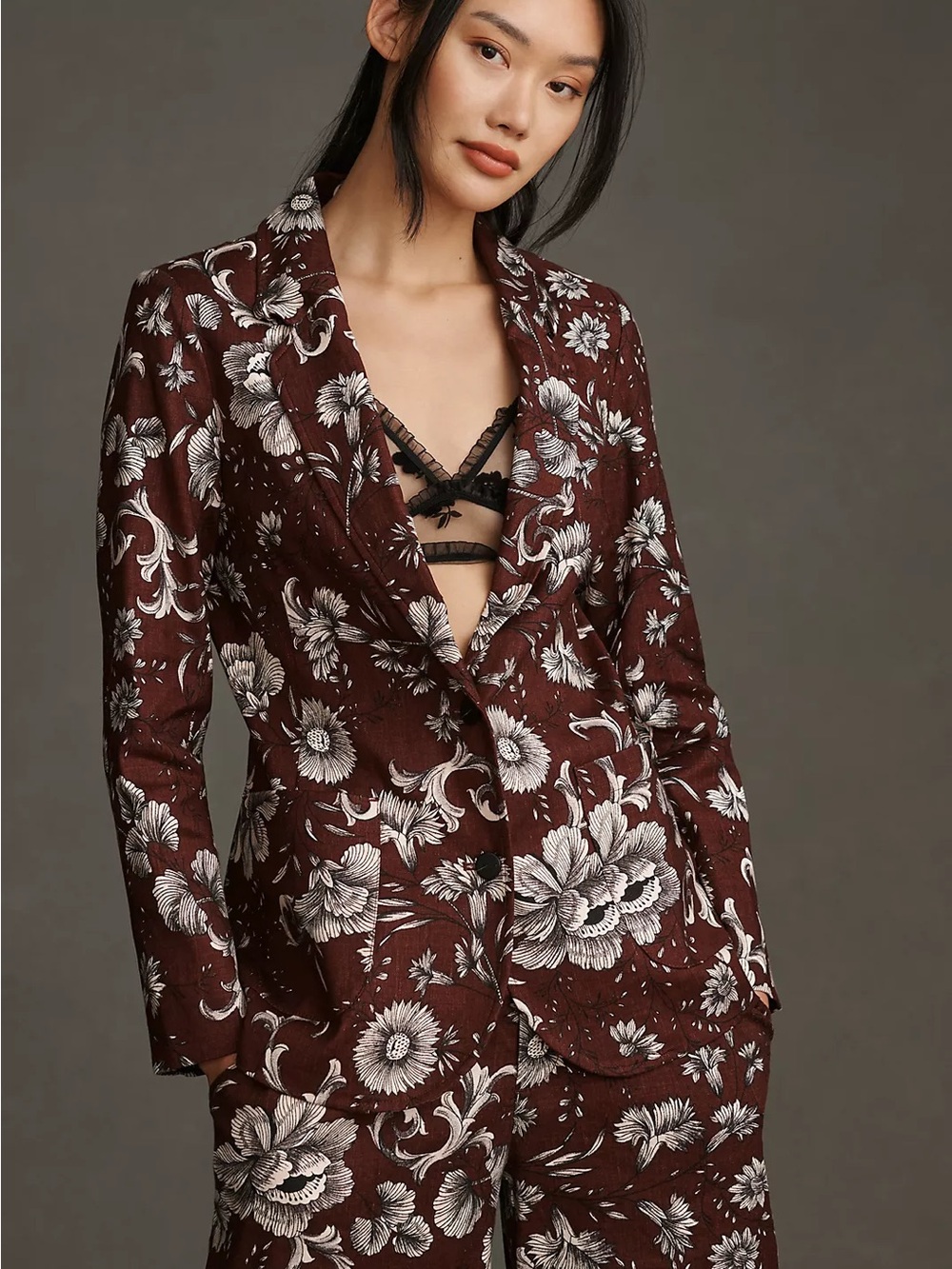 Anthropologie Linen Printed Blazer NWT